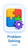 Colorful puzzle pieces with gear icon for problem solving skills development