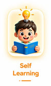 Child reading book with lightbulb above head, symbolizing self learning and education
