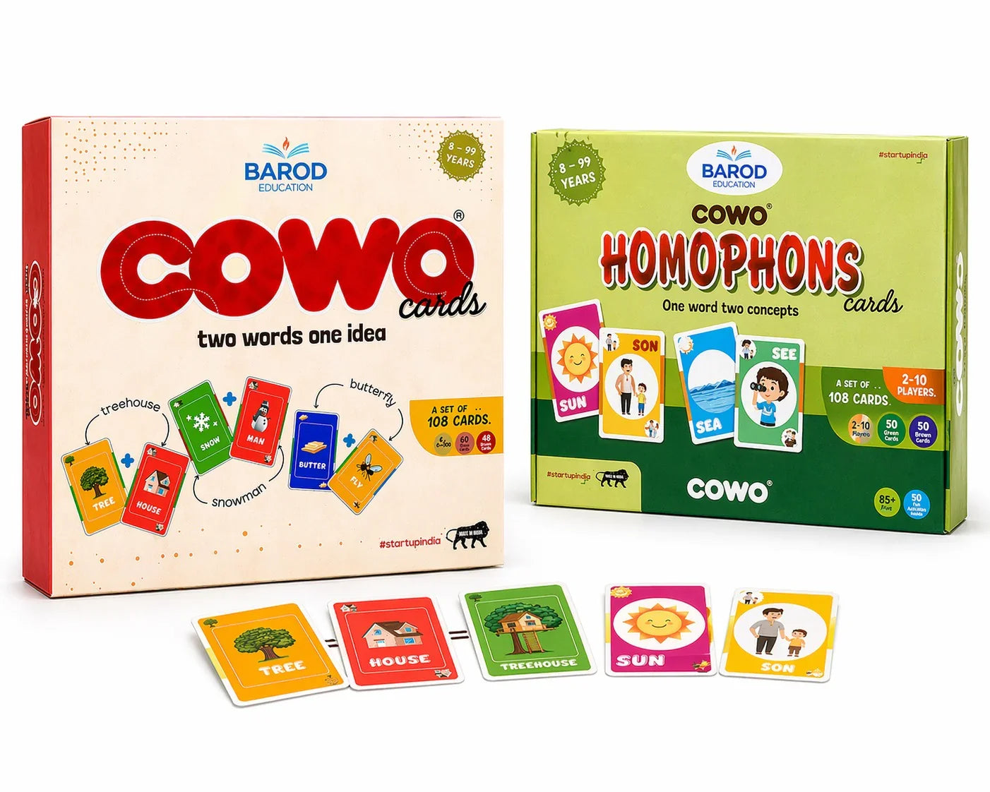COWO educational card games for kids: word combos & homophones learning with 108 colorful cards