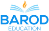 Barod Education logo with open book and flame, symbolizing learning and knowledge