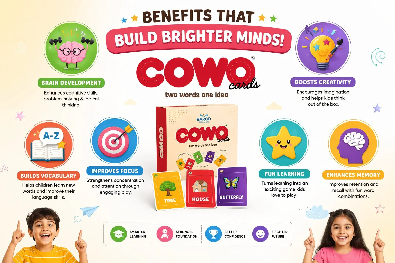 COWO Cards educational game for kids, boosts brain development, creativity, vocabulary & memory through fun learning