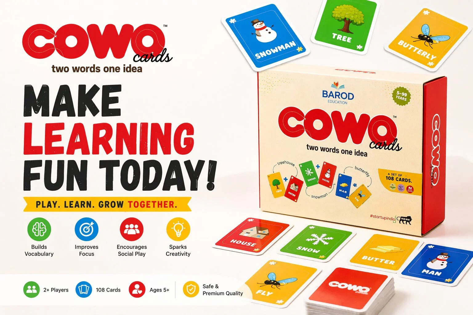 COWO Cards educational game for kids, 108 cards, builds vocabulary & creativity, ages 5+