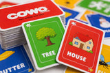 COWA Cards educational game with colorful word cards like tree and house for kids learning