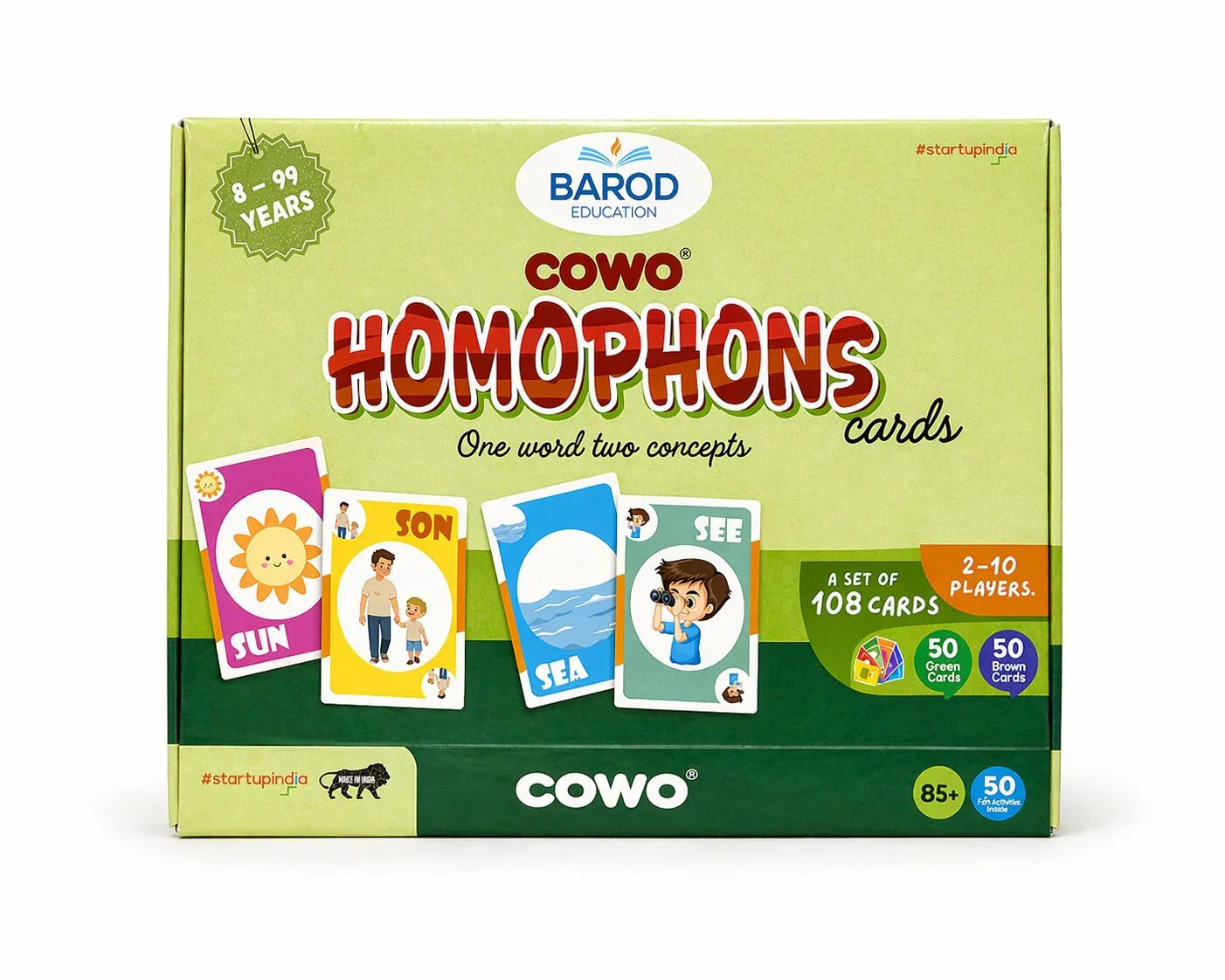 COWO Homophones Cards – Educational word game for ages 8-99, 108 cards, 2-10 players, fun learning tool
