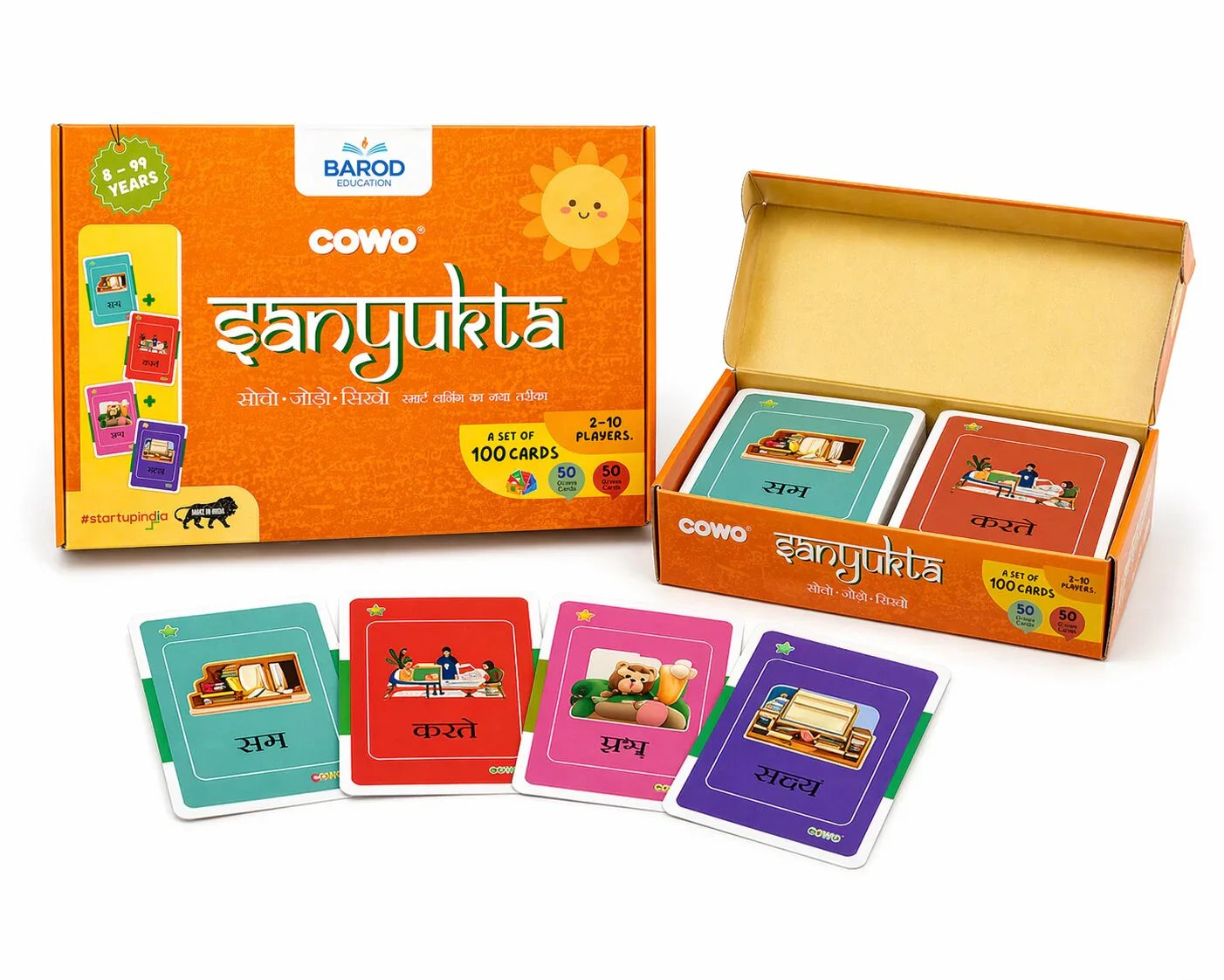 Cowo इंग्युक्ता Hindi vocabulary card game for 2-10 players, 100 cards, ages 8-99, educational learning tool