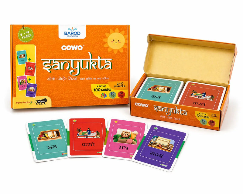Cowo इंग्युक्ता Hindi vocabulary card game for 2-10 players, 100 cards, ages 8-99, educational learning tool
