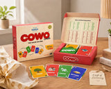COWO educational card game for kids, teaching compound words with colorful cards and learning activities