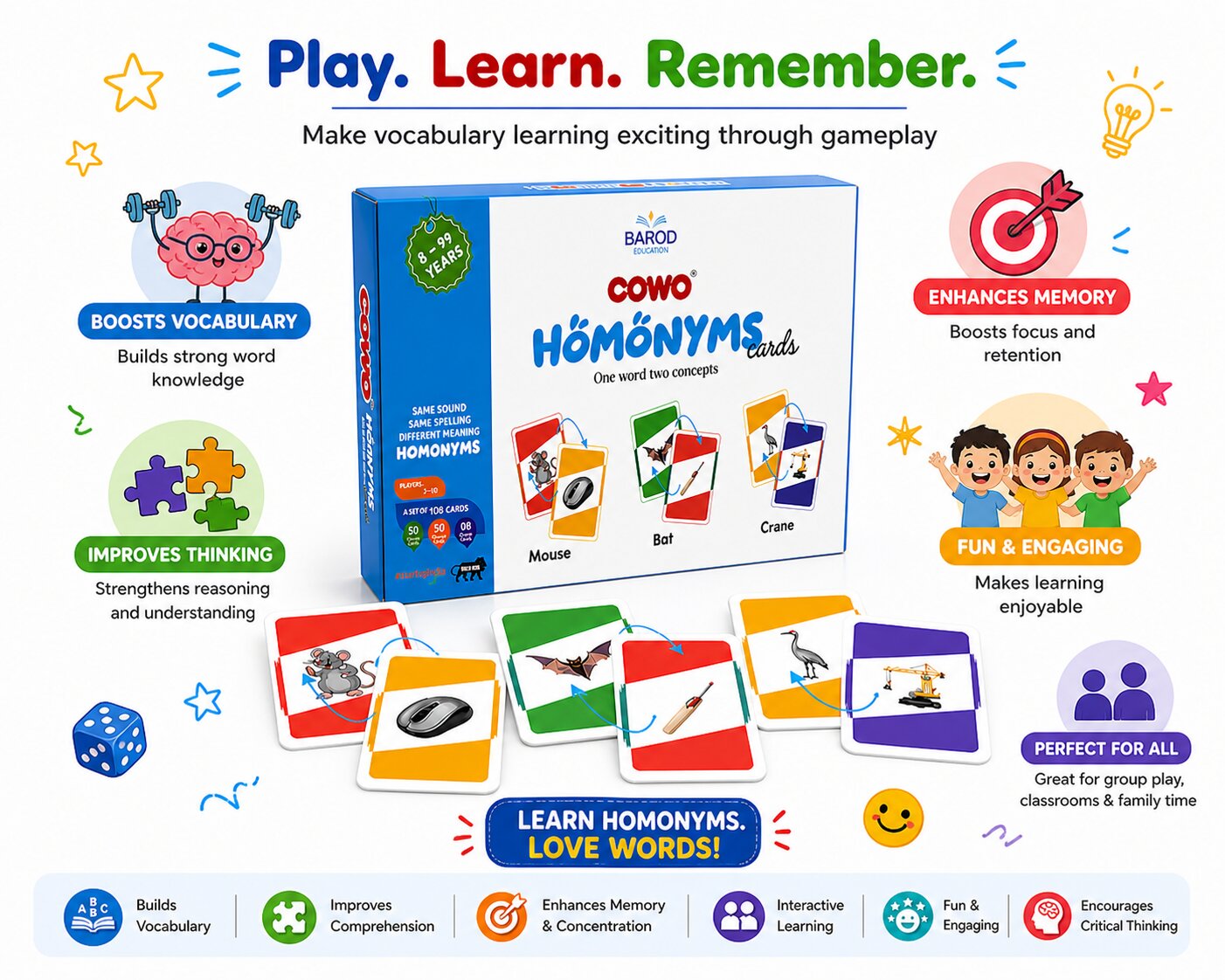 Cowo Homonyms Card Game for Kids | Same Words Different Meanings | Fun Educational Game