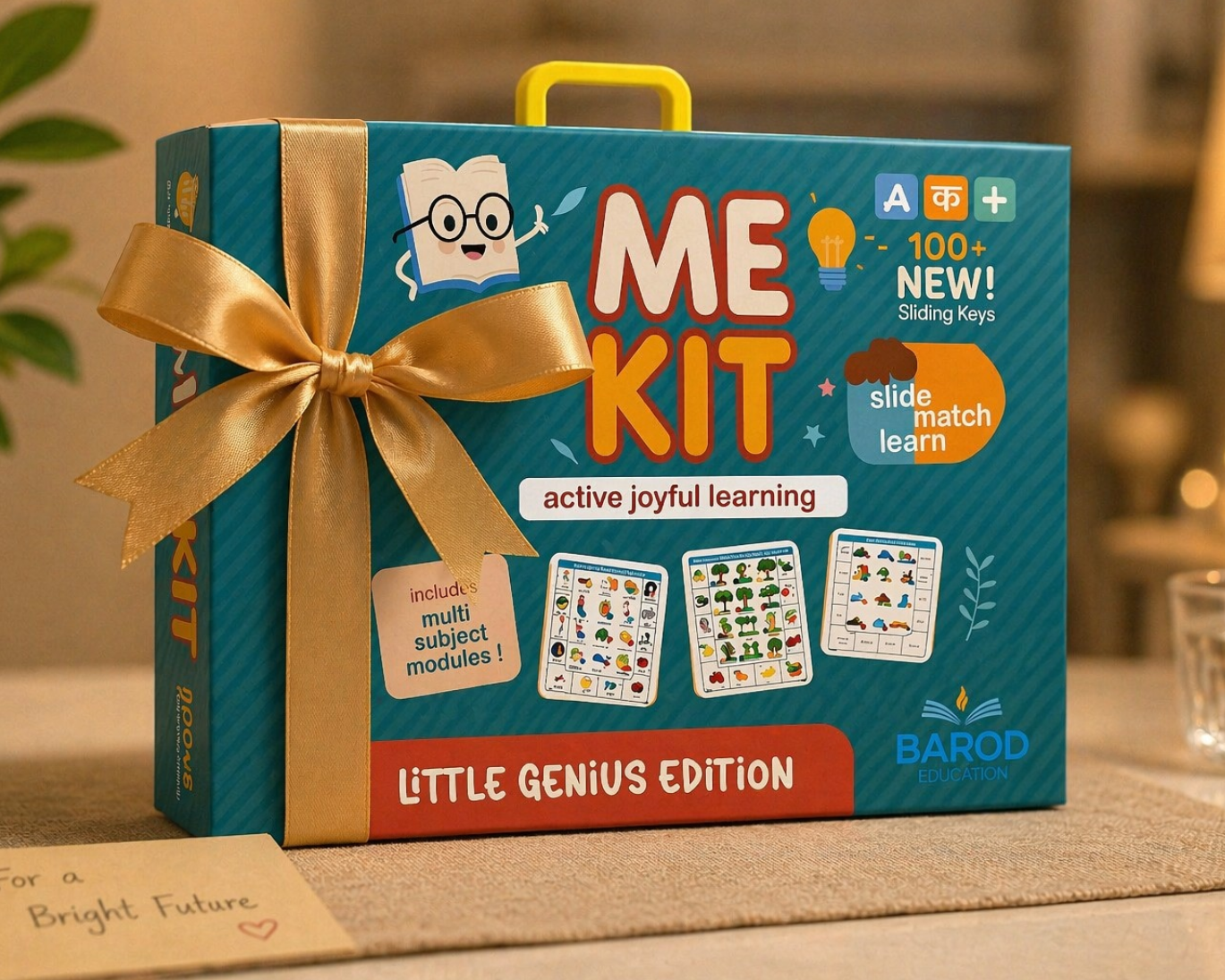 ME Kit Little Genius Edition educational toy with 100+ sliding keys, multi-subject modules, and active joyful learning for kids